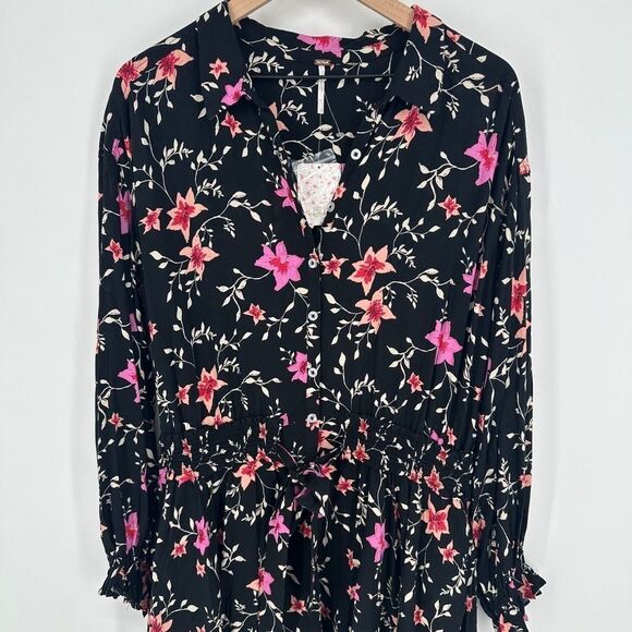 Free people dress womens large lighten up black floral boho prairie feminine nwt - Picture 3 of 11